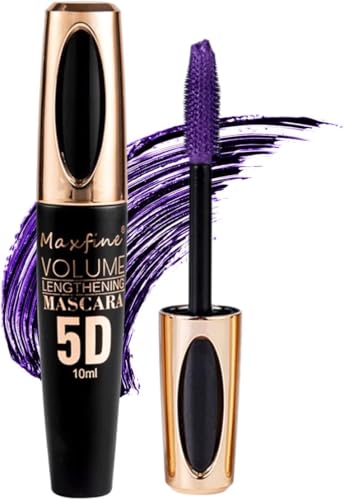 Mascarilla de fibra de seda 5D, resistente al agua, larga duración, no blooming, Thick Curling Lengthening Volume Mascara, Fast Dry Eyelashes Curls Extension Make-Up #05 Purple