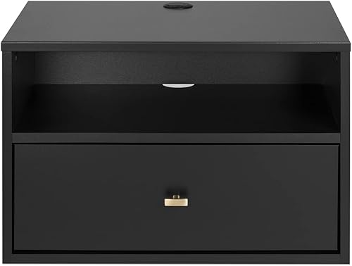 Prepac Mesita de noche flotante 1 cajón con estante abierto color negro