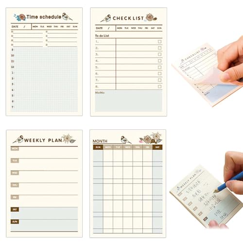 LUAMY to doリスト 付箋【4冊セット】 付箋 ノート 週間計画メモ 月計画メモ 時間 管理 ノート ふせん かわいい 時間管理手帳 日間メモ 週間メモ 月間メモ 予定帳 大人 文房具 学校 学習用 職場用 約7.2*10.2cm