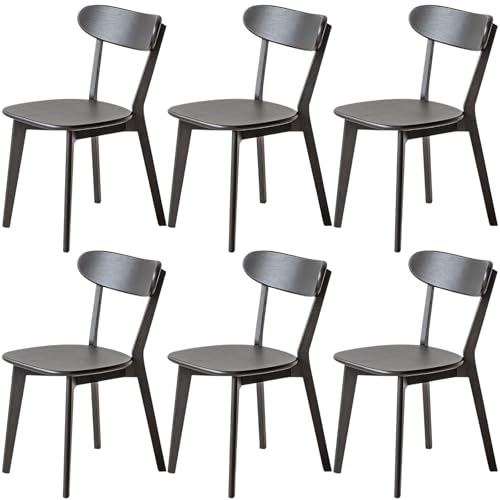 Image of 100% Solid Wood Dining Chairs,Mid Century Modern Dining Chairs with Rounded Backrest,Kitchen,Dining Room Chairs Set of 1 /2 /4 (6, Black Color)