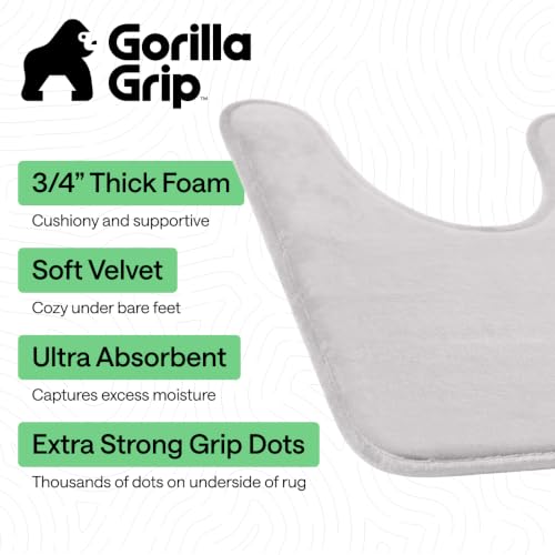 Image of GORILLA GRIP Thick Memory Foam Toilet Rug for Bathroom, U Shaped Washable, Soft Absorbent Velvet Topside Floor Mats, Machine Wash, Cushioned Luxury Rugs for Bath Room, 22.5 x 19.5 Light Gray