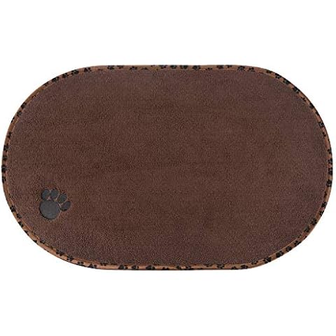 SINLAND Microfiber Pet Bowl Food Mat Dish Drying Mat with Anti-Skid Backing (16.14" x 27.16", Brown) Cover