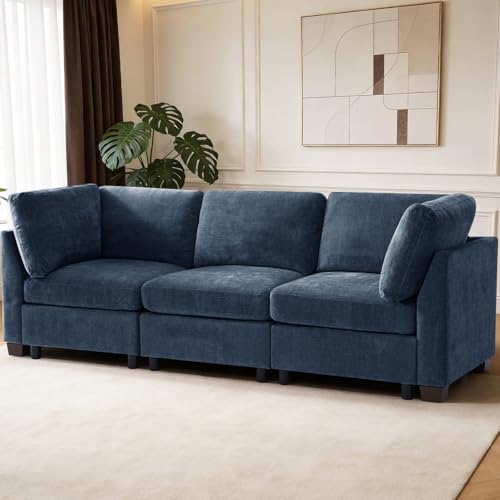 Image of TEKAMON 94 inch Modern Sofa Modular Sectional Couch, 3-Seat Chenille Deep Seat Sofa for Living Room, Bedroom and Apartment, Blue