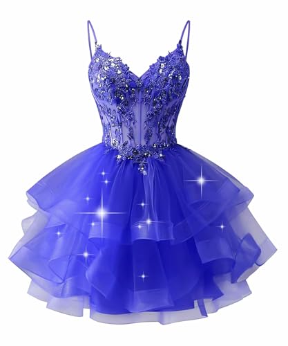 Tiered Tulle Homecoming Dresses for Teens Lace Appliques DAMA Dresses for Quinceanera Short Prom Dress