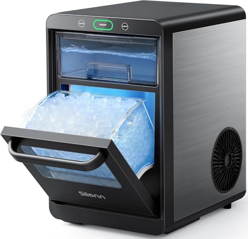 Silonn Nugget Ice Maker Countertop, Crushed Ice Maker & Pebble Ice Machine Produces 44lbs/24h with Front Pull-Out Water Tank & Removable Basket for Home/Kitchen, Stainless Steel