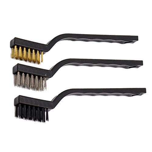CHSG 3 Pcs Brosse Métallique Wire Brush Set, 1Pcs Brosse Nylon, 1Pcs Brosse Laiton, 1Pcs Brosse Acier Inoxydable, Pour Nettoyage Brossage Récurage Rouille Contre Poussière, Nettoyage De Soudure Cover
