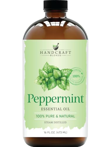 Handcraft Blends Peppermint Essential Oil in Glass Bottle – Huge 16 Fl Oz – 100% Pure and Natural – Premium Grade Oil for Diffuser and Aromatherapy, Skin, Massage, Candle and Soap Making Fragrance