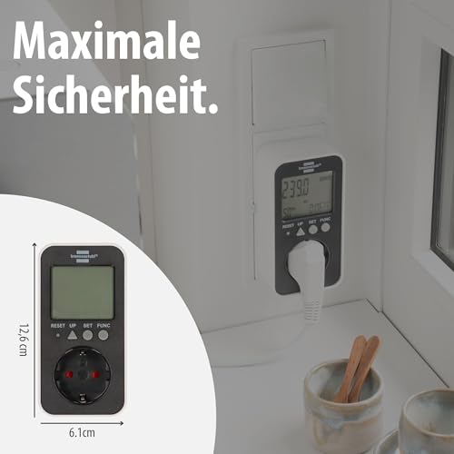 Brennenstuhl Ecolor Energiemessgerät ECL EM-2 (Strommessgerät/Stromzähler Steckdose mit erhöhtem Berührungsschutz, Energiekostenmessgerät mit 2 individuell einstellbaren Stromtarifen)