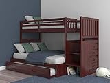 Discovery World Furniture Mission Twin Over Full Staircase Bed with Twin Trundle, Merlot