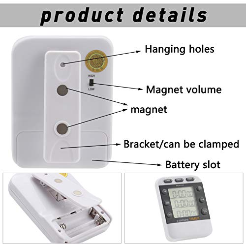 IWILCS Temporizador de Cocina Digital 3 Canales, Temporizador Digital de 3 Canales, Temporizador Digital portátil, con Parte Trasera magnética, Soporte, Lanyard(Pilas Incluidas)