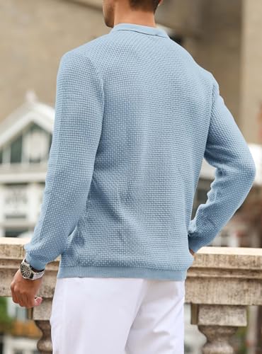 Zaitun Mens Knit Polo Sweater Long Sleeve Lightweight Collared Pullover Casual Sweaters Khaki3