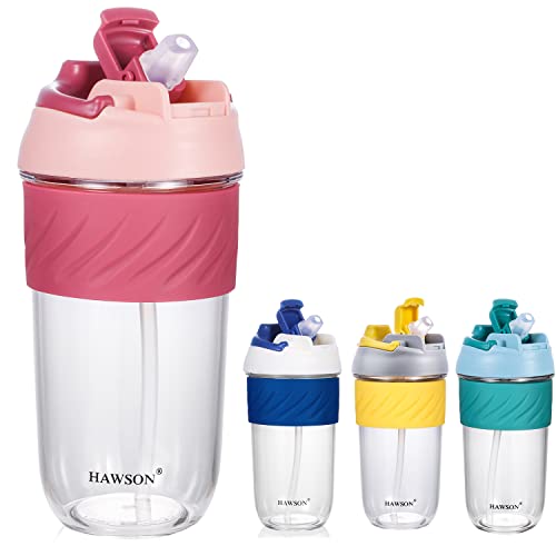Gourde Sport,HAWSON Bouteille D'Eau Gourde Avec Paille,LéGèRe Et Anti-Fuite, Tritan Sans Bpa, Convient Pour Enfant,Maison Et ExtéRieur ,450ml/Rose Cover