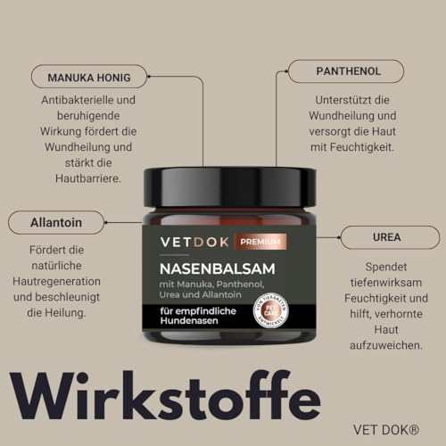 VETDOK® by Dr. Winkler Nasenbalsam für Hunde mit Nasenproblemen – Panthenol, Manuka-Honig, Urea & Allantoin – Pflege für empfindliche Hundenasen – alle Hunderassen, speziell Bulldoggen & Möpse - 60ml