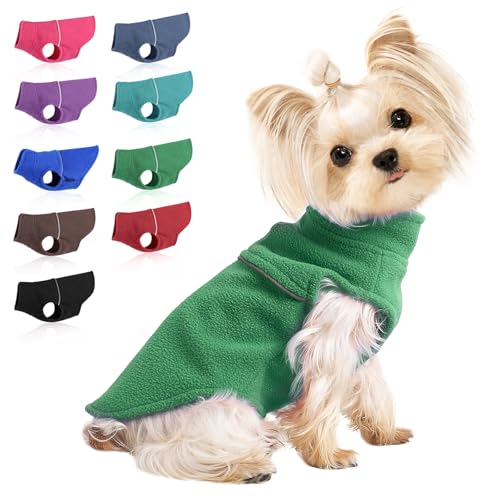Image of Dog Sweaters for Small Dogs Fleece Vest Dog Clothes Boy Girl, Warm Pullover Fleece Doggie Jacket, Winter Pet Ourfit Chihuahua Sweater - Yorkie Clothes, Green, XXS