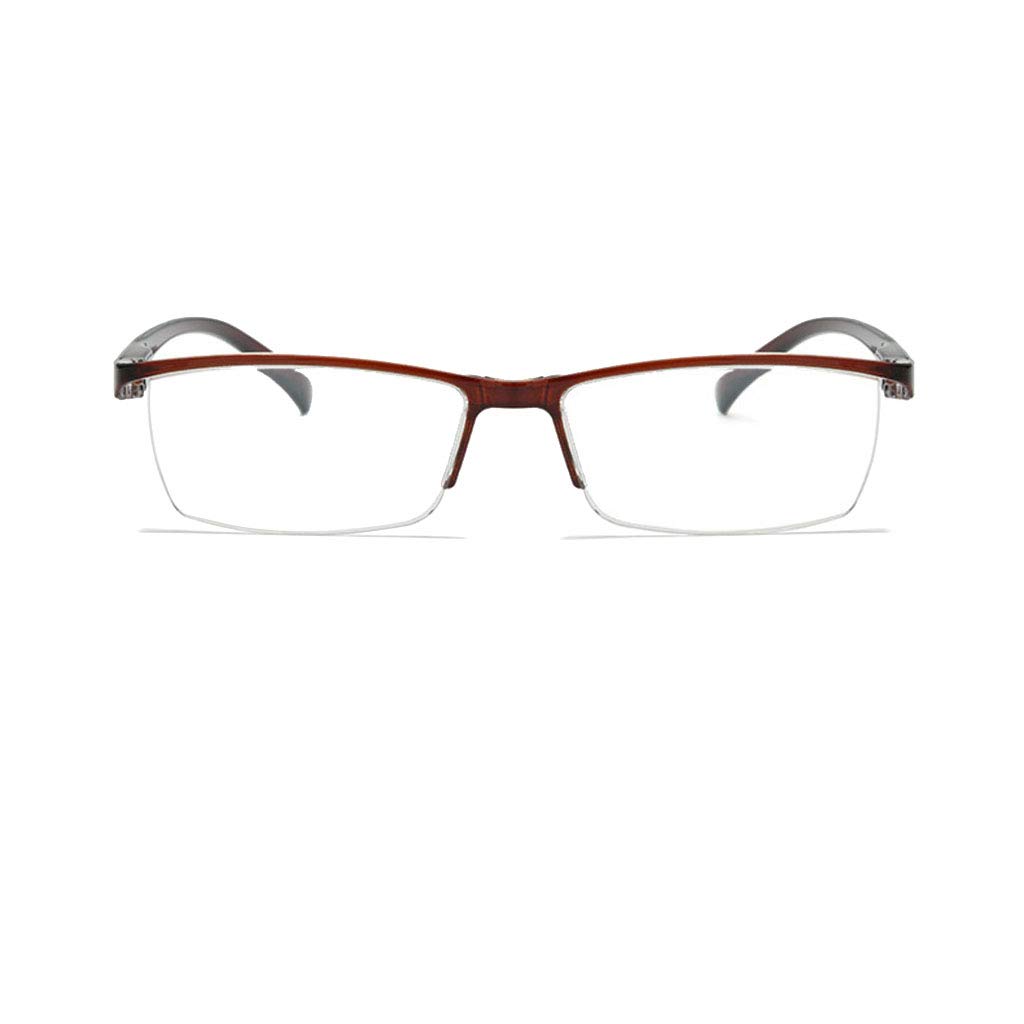 Okulary do czytania w połowie ramki Okulary blokujące niebieskie światło Mężczyźni Metalowa rama Prostokąt Czarne brązowe czytniki słońca (Color : Brown, Size : 3.5)