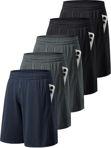 miijoory Lot de 5 Shorts Sport Homme, Shorts de Sport avec Poches et Taille Élastique, Séchage Rapide, pour la Running Gym Basket-Ball Fitness (L, Noir,...