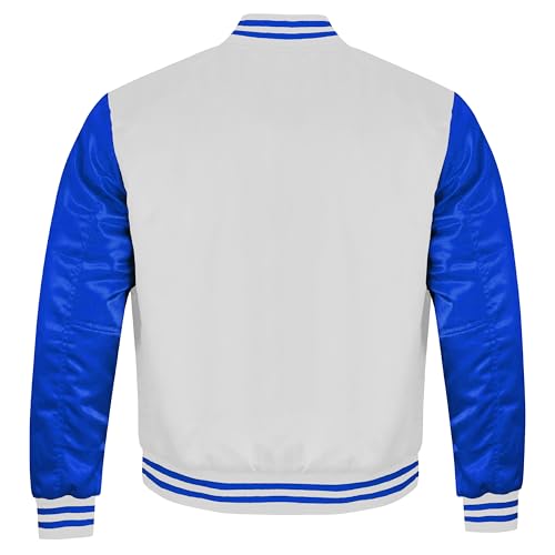Unisex Satin Varsity Jacket White Body & Multicolor Sleeves, Lightweight Bomber, Streetwear Style4