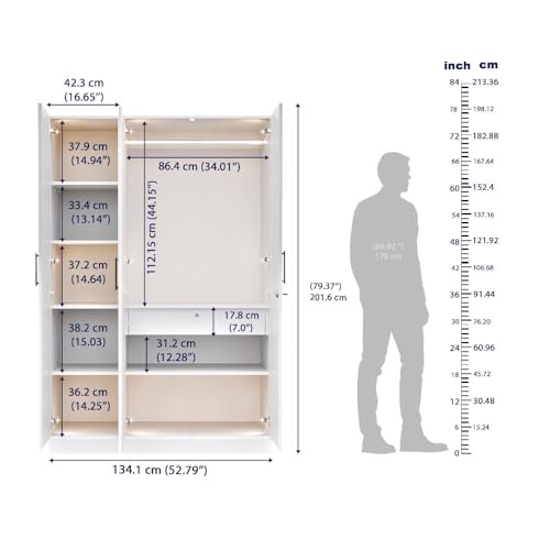 Image of Wakefit Wardrobe for Bedroom | 3 Yr Warranty | Cupboard for Bedroom, Almirah, Wooden Wardrobe, Multi-Shelves Storage with Drawer, Mirror & Hanger, Density:680-750 kg /m, Free Installation(Tyrian- FW)