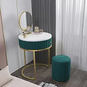 Vandana Interiors Modern Makeup Vanity Set Velvet Upholstered Small Dressing Table Mirror & Stool Included
