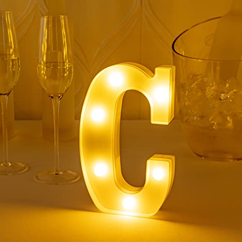 Image of Restaurantware Illumify 5.2 x 1.2 x 8.7 Inch Light Up Letter 1 Durable Marquee LED Light - Letter C Touchproof White Plastic Party Light Keyhole Slot For Parties Weddings Or Special Events