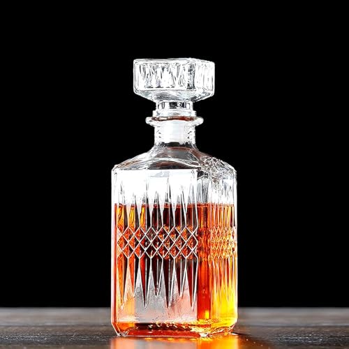 Image of WEZOSHINET 1 Litre Whiskey Bottle Decanter for Whisky Scotch, Liquor, Vodka, Wine or Bourbon | Irish Cut | Food Grade Bpa Free | Airtight Cap with Silicon Grip (1000 ML Wine Decanter) - Glass