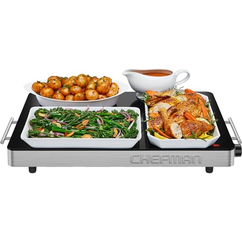Chefman Electric Warming Tray Glass-Top 53 x 41 cm Temperature Control