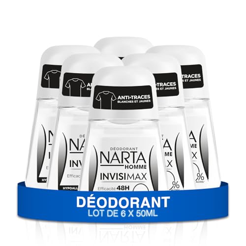 Narta - Desodorante Invisimax para hombre con 48 horas de eficacia, sin alcohol, hipoalergénico, 6 x 50 ml
