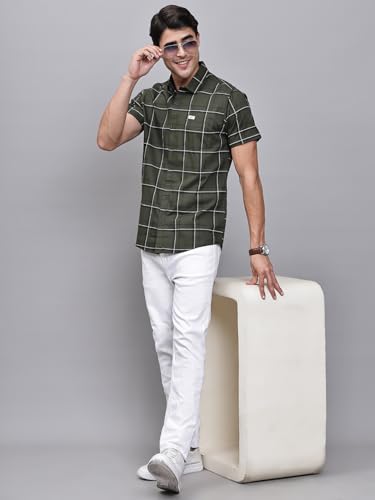 Image of Majestic Man Slim Fit Pure Cotton Half Sleeve Checked Casual Shirt