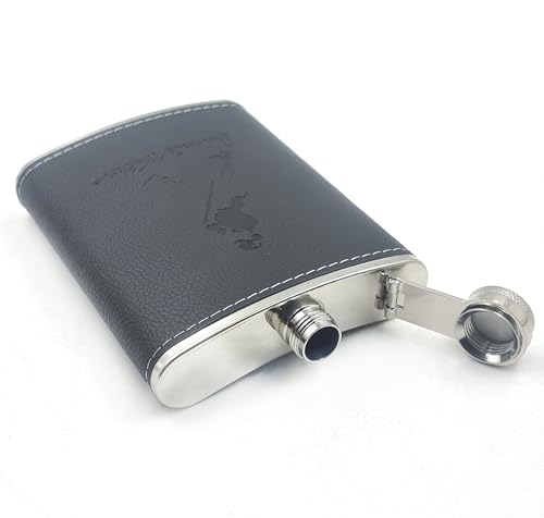 Image of JWL Black Stainless Steel Hip Flask with Funnel 8 Oz (236 ml) I Stitched PU Leather Cladding Whiskey Liquor Flask I Unisex Alcoholic Drinks Holder Pocket Bottle (JW Leather Black+Funnel)