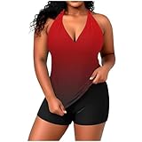 Womens 2 Piece Tankini Swimsuits Plus Size Gradient Print Tummy Control Bathing Suit with Shorts Fashion Swimwear