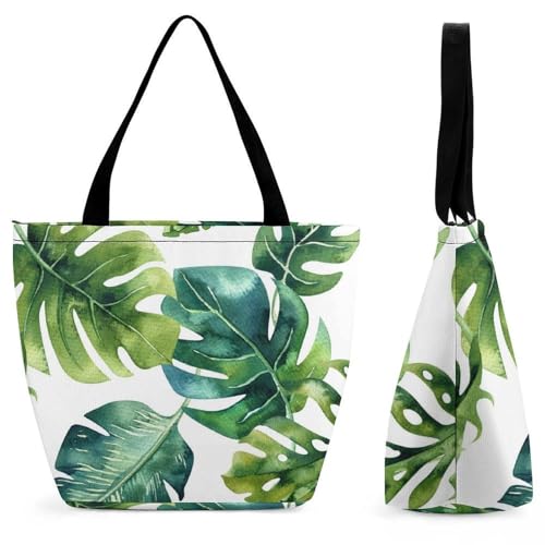 Sac de shopping imprimé feuilles tropicales pour femme - Grand cabas de voyage 28.5x18x32.5cm