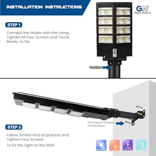 Image of Gigawatts 640 LED 250W Solar Street Light with Remote Control High Power 25Ah Battery Inbuilt 29W Solar Panel IP65 Water Resistant Outdoor Lamp for Wall Pathway Garden and Patio (1Pc, Cool White)