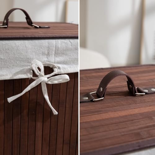 Image of HOKIPO Eco-Friendly Foldable Bamboo Laundry Basket Hamper with Lid, Large - 81 Liter, Coffee Brown (AR1538)