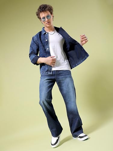 Image of The Indian Garage Co Men Bootcut Loose Fit Solid Mid-Rise Jeans