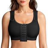 BRABIC Post Surgery Compression Bras for Women Front Closure Mastectomy Bra with Wide Adjustable Straps Wirefree, Black, S