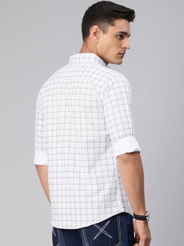 Image of Majestic Man Comfort Slim Fit Spread Collar Small Checked Cotton Casual Shirt