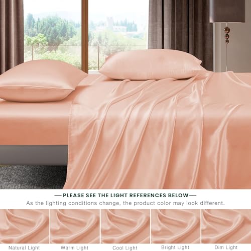Image of Homestan Satin Bedsheet for King Size Bed with 2 Pillow Covers, Modern Bed Sheet for Romantic Nights(100x108 inches, Peach)