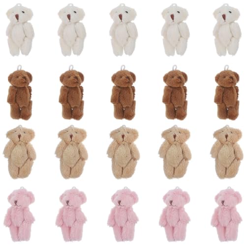 HANABASS 20Pcs Mini Stuffed Bears Dolls Soft Tiny Plush Animals for Baby Shower Decorations Birthday Party Favors and Keychain Accessories