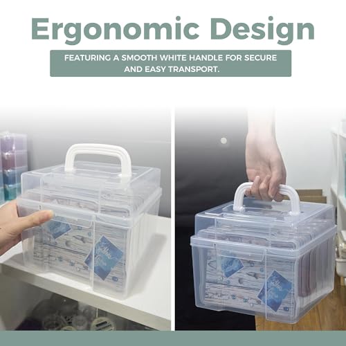 CraftGenes Photo Organizers and Storage 5x7 with Handle, 6 Inner Plastic Photo Storage Box, Dustproof Picture Containers for Index Cards, Stamps, Crafts, Seeds, Sticker Storage