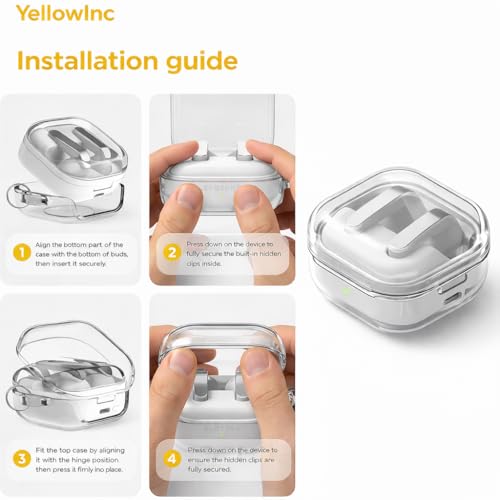 Image of German Bayer Clear TPU Case Cover for Samsung Galaxy Buds 4 and 4 Pro with Carabiner, Lifetime Anti-Yellow, Wireless Charging Compatible (Transparent, TPU)