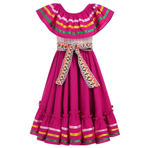 IMEKIS Toddler Kids Girl Mexican Dress Traditional Embroidered Floral Ethnic Wear Fiesta Dresses Birthday Outfit 4-10T2