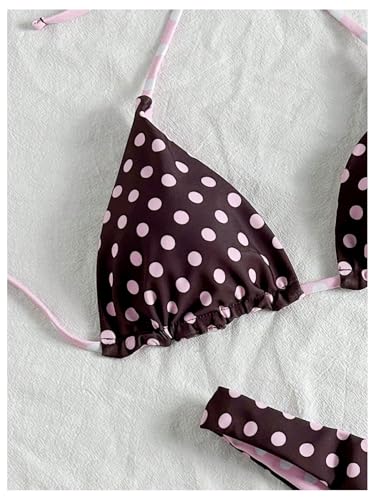 WDIRARA Women's Polka Dots Halter Bikini Set Triangle Thong Swimsuit 2 Piece Bathing Suit4