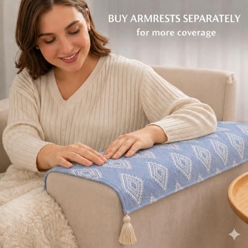 Image of STITCHNEST 'Verdant Rekhika Stories' 2 Seater Sofa Cover - Full Coverage| Elegant Jacquard Fabric, Decorative Tassels, Washable & Durable for Modern Living