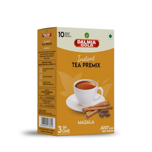 Image of Dalmia Gold Instant Tea Premix - Masala Flavour - Regular Sugar (14 Grams * 10 Sachets) (Makes 100Ml) | Masala Tea Powder | Premix Tea | Masala Chai| Desi Chai