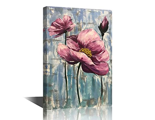 TISHIRON Canvas Wall art Flowers Petals Oil Painting Prints,Abstract Style Painting Flower Wall Art Artwork for Bathroom Bedroom Living Room Home Decoration Framed Ready to Hang 12x18 in