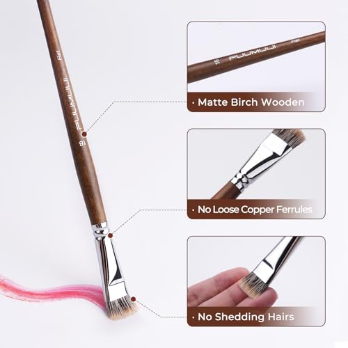Fuumuui Professional Paint Brush Set, 4Pcs Natural Badger Hair with Flat Shape Blending Mop Oil Paint Brushes for Acrylic Painting Oil and Gouache by Fuumuui - Image 3