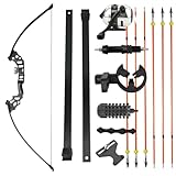 PYMUST 40lbs Bowfishing Set Arco Ricurvo Dritto Frecce in Fibra di Vetro Solido con Mulinello Pesca Tiro con l