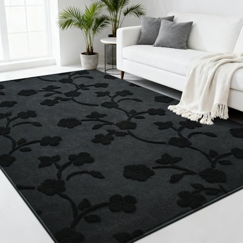 Tapete Grande Minimalista Floral 6x9ft Gris Oscuro miniatura 2