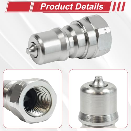 Image of 2Sets 1 /4'' NPT ISO 7241-B Hydraulic Quick Connect Couplers with Dust Caps | 1 /4 inch Ag Poppet Pioneer Style, Hydraulic Quick Coupler for QuickJack, 1 /4 inch NPT Thread + 1 /4 inch ISO 7241-B Body
