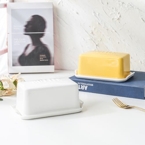 Porcelain Covered Butter Dish with Lid for Countertop Butter Holder Container for One Stick of Butter. Textured Tray Butter Keeper for Non Slip Storage-Porcelain,White - Image 4